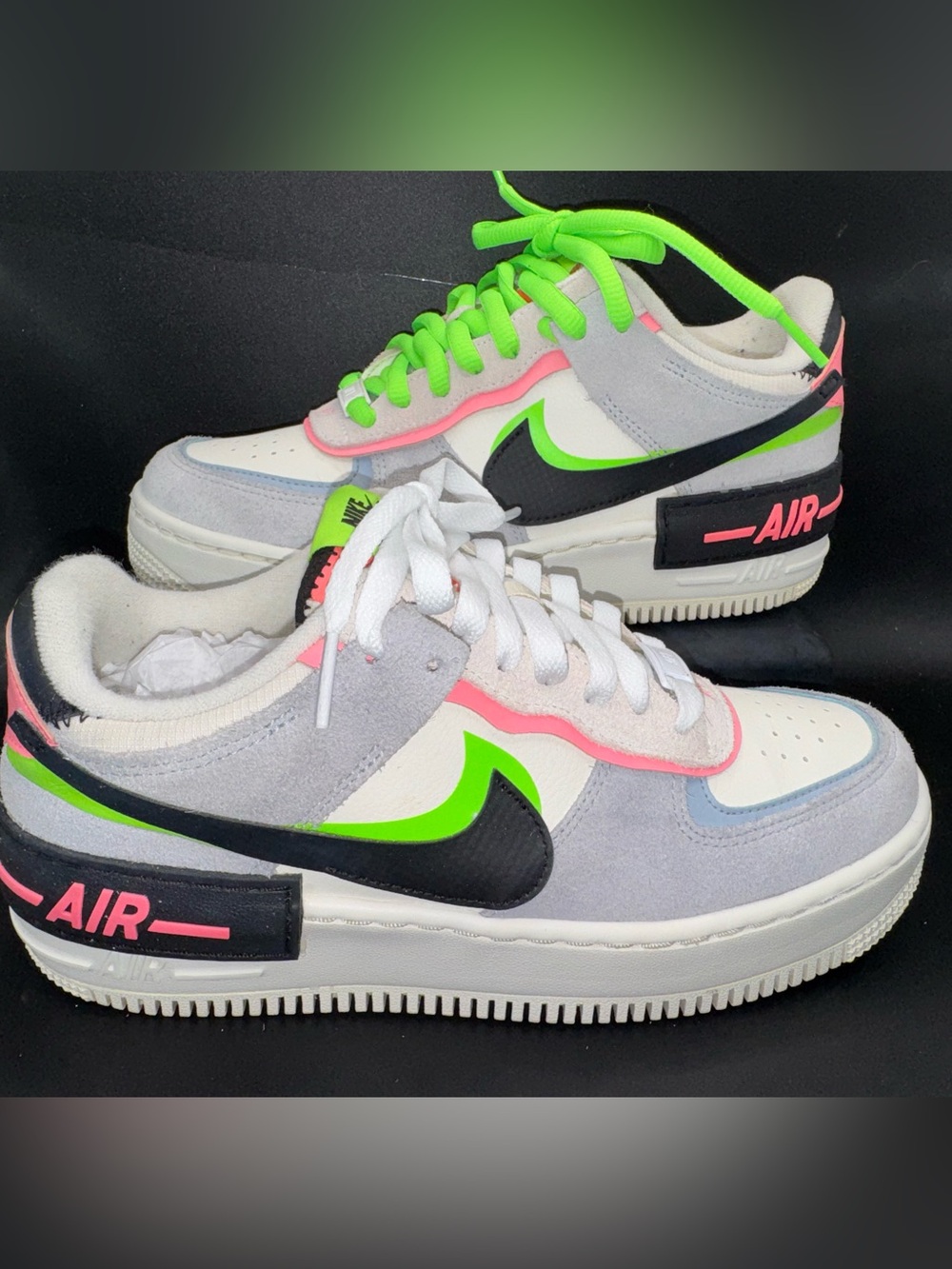 Nike Air Force 1 Shadow White Neon Pink Green Gray Sneakers Women’s Size 8
